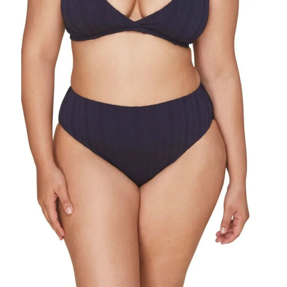 Andie Swim 90's High Waisted Bottom in Eyelet Navy Blue Size Small NEW